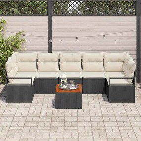 Conjunto de Sofá de Jardim 8 Peças com Almofadas Pretas em Poliratan e