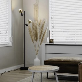 Candeeiro de pé design preto com dourado 2-luzes - Stijn