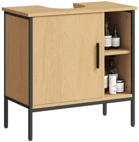HOMCOM Móvel para Lavatório Pousar Móvel de Casa de Banho com Porta e Prateleira Ajustável para Lavatório com Pedestal 60x30x59,5 cm Madeira e Preto