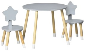 Conjunto de Mesa e 2 Cadeiras de Madeira para Crianças com Mesa Redonda Ø59x50cm e Cadeiras Ø28x51 Mobiliário Infantil para Sala de Jogos Quarto Cinza