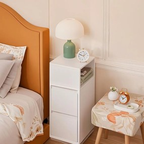 Mesa de cabeçeira estreita, mesa auxiliar com 2 gavetas e compartimento aberto 30 x 25 x 65 cm branca