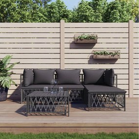 vidaXL 5 pcs conjunto lounge de jardim com almofadões aço antracite
