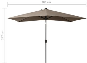 Guarda-sol de jardim c/ LED/poste de aço 2x3m cinza-acastanhado
