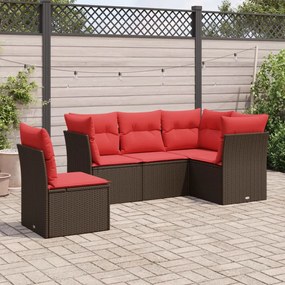 vidaXL 5 pcs conjunto sofás p/ jardim c/ almofadões vime PE castanho