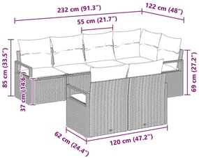 Conjunto de Sofá de Jardim vidaXL de 7 Peças com Almofadas Bege Rattan