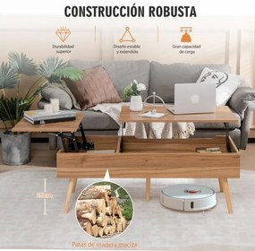 Mesa de centro elevável com barras pneumáticas de arrumação 2 compartimentos ocultos Mesa de apoio para sala de estar 120 x 49 x 42 cm Castanho