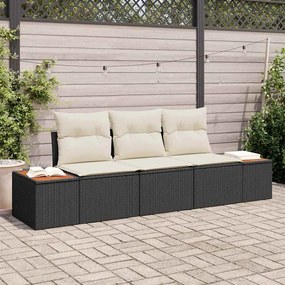 Conjunto de Sofá de Jardim vidaXL em 3 Peças com Almofadas Preto Rattan de Acácia