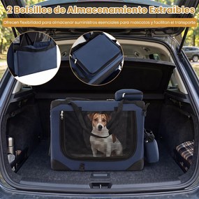 Transportadora dobrável tamanho S 61 x 43 x 43 cm para animais de estimação, com janelas de rede, 3 portas, cama felpuda e bolsos removíveis, para uso