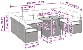 Conjunto de Sofá de Jardim vidaXL de 10 Peças com Almofadas Preto Vime