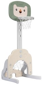Playground infantil 3 em 1 com suporte de basquete ajustável em altura amarelo