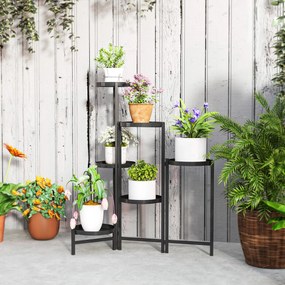Suporte para plantas com 6 níveis  60 x 40 x 80 cm, prateleira ajustável e dobrável em metal, design sem parafusos, preto