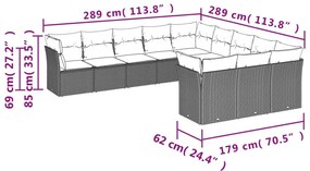 11 pcs conjunto sofás de jardim c/ almofadões vime PE preto