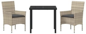 Conjunto de Jantar para Jardim 3 Peças com Almofadas Cinza Claro Ratta