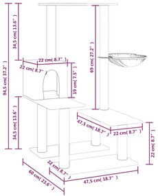 Árvore p/ gatos c/ arranhadores sisal 94,5 cm cinza-claro