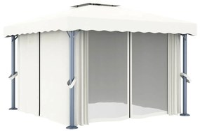 Gazebo com cortinas e cordões de luzes LED 3x3 m branco nata