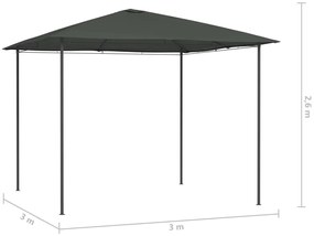 Gazebo 3x3x2,6 m 160 g/m² antracite