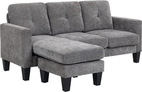 HOMCOM Sofá Chaise Longue Sofá em Forma de L Estofado em PoliĂ©ster Sofá de Canto ReversĂvel 186x130x84 cm Cinzento Escuro | Aosom Portugal