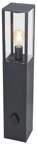 Candeeiro de chão moderno para exterior preto 80cm com tomada IP44 - Charlois Moderno