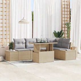 Conjunto de Sofá de Jardim de 6 Peças com Almofadas Bege em Rattan Sin