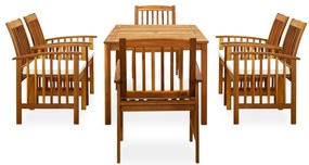 7 pcs conjunto de jantar p/ jardim c/ almofadões acácia maciça