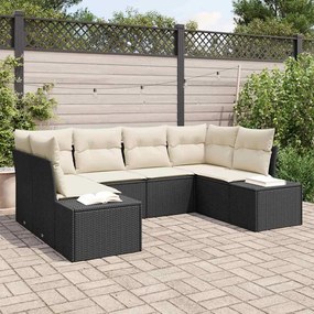 vidaXL Conjunto de Sofá Jardim 6 Peças com Almofadas Preto Polirattan