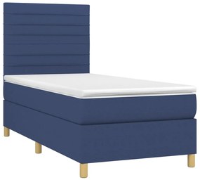 Cama box spring c/ colchão e LED 90x190 cm tecido azul