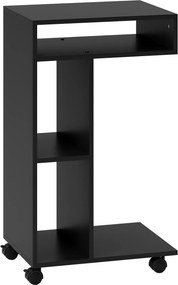 HOMCOM Mesa de apoio, Carrinho em forma de C, 4 rodízios, 3 compartimentos, 40 x 30 x 69 cm, Preto | Aosom Portugal