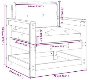 Cadeiras de jardim c/ almofadões 2 pcs pinho maciço cinzento