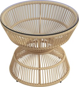 Outsunny Mesa Lateral Exterior Mesa de Jardim Rattan, Tampo de Vidro, PE-Rattan, 60 cm x 60 cm x 50 cm, Madeira Natural | Aosom Portugal
