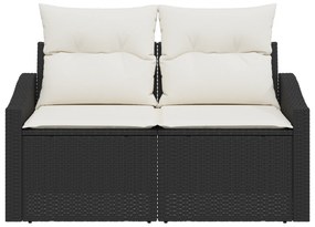 Sofá de Jardim 2 Lugares com Almofadas Preto em Rattan Sintético