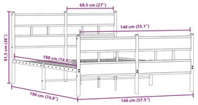 Estrutura de cama sem colchão 140x190 cm metal carvalho fumado