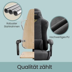 Cadeira gaming ergonómica para jogos com apoio para os pés e almofada de molas preta