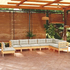 vidaXL 8 pcs conjunto lounge jardim c/ almofadões creme pinho maciço