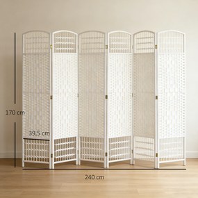 Biombo Separador de Ambientes de 6 Painéis Dobrável em Corda de Papel 160x170 cm Decoração para Quarto Branco