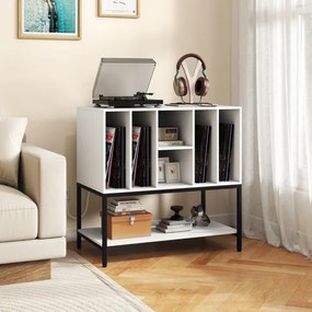 Suporte para gira-discos e Discos de vinil 80 x 45 x 79,5 cm com estação de carregamento, 6 compartimentos e prateleira aberta Brano