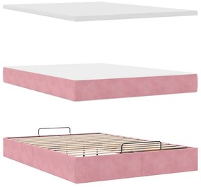 Estrutura de cama otomana com colchões 140x190 cm veludo rosa