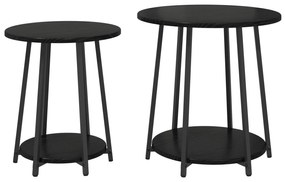 Mesa de apoio vidaXL 2 pcs Preto Carvalho Madeira Engenharia e Metal