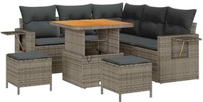 Conjunto de Sofá de Jardim em 8 peças com almofadas cinza de polyratta
