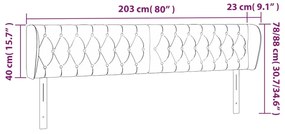 Cabeceira de cama c/ abas veludo 203x23x78/88 cm cinzento-claro