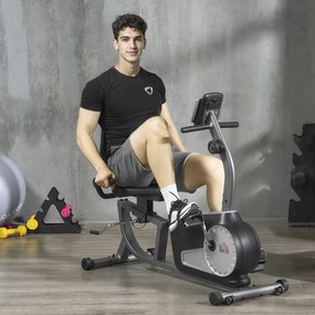 Bicicleta Estática com Encosto com 8 Níveis de Resistência Magnética Comprimento Ajustável Ecrã LCD 122-137x62x103 cm Cinza