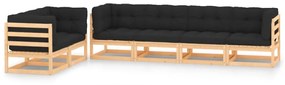 vidaXL 6 pcs conj. lounge jardim c/ almofadões antracite pinho maciço