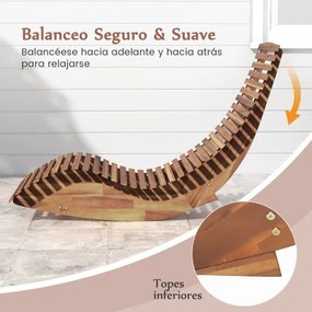 Espreguiçadeira de madeira de acácia baloiço para jardim exterior com assento de ripas largas, encosto alto, carga máxima de 160 kg, 157 x 60 x 76 cm,