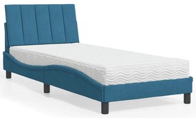 vidaXL Cama com colchão 90x190 cm veludo azul
