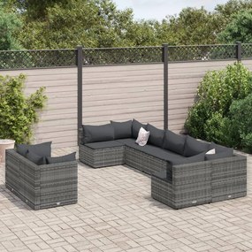 vidaXL 9 pcs conjunto sofás p/ jardim com almofadões vime PE cinzento