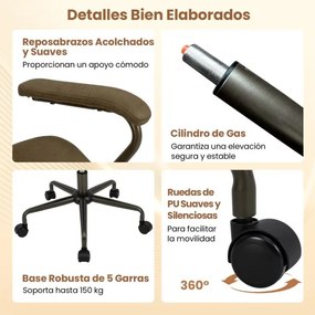 Cadeira de escritório com altura ajustável, braços acolchoados e rodas Capacidade de carga de 150 kg. 68 x 66 x 85-92 cm. Cor: verde-oliva.