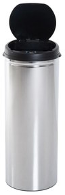 HOMCOM Balde de Lixo Inteligente de Aço Inoxidável 50L com Sensor Infravermelho de Abertura Automática para Cozinha Dormitório Casa de Banho Ø30,5x81,5cm Prata e Preto