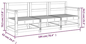 3 pcs conjunto lounge de jardim madeira de pinho maciça cinza