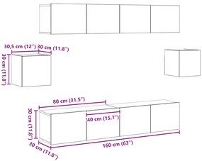 Conjunto de Armário para TV de 6 Peças Carvalho Artesanal Madeira Enge