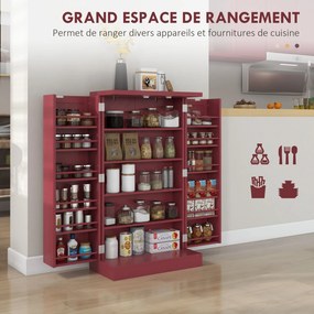 Armário de cozinha para despensa  60 x 30 x 104 cm com 2 portas, 5 prateleiras e 12 suportes para especiarias vermelho