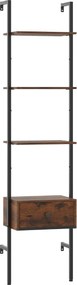 Estante em forma escada de 5 níveis com gaveta de parede alta de 177,5 cm com estrutura metálica Castanho